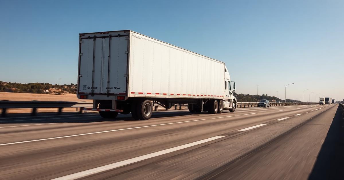 Dry van semi truck driving on an American highway