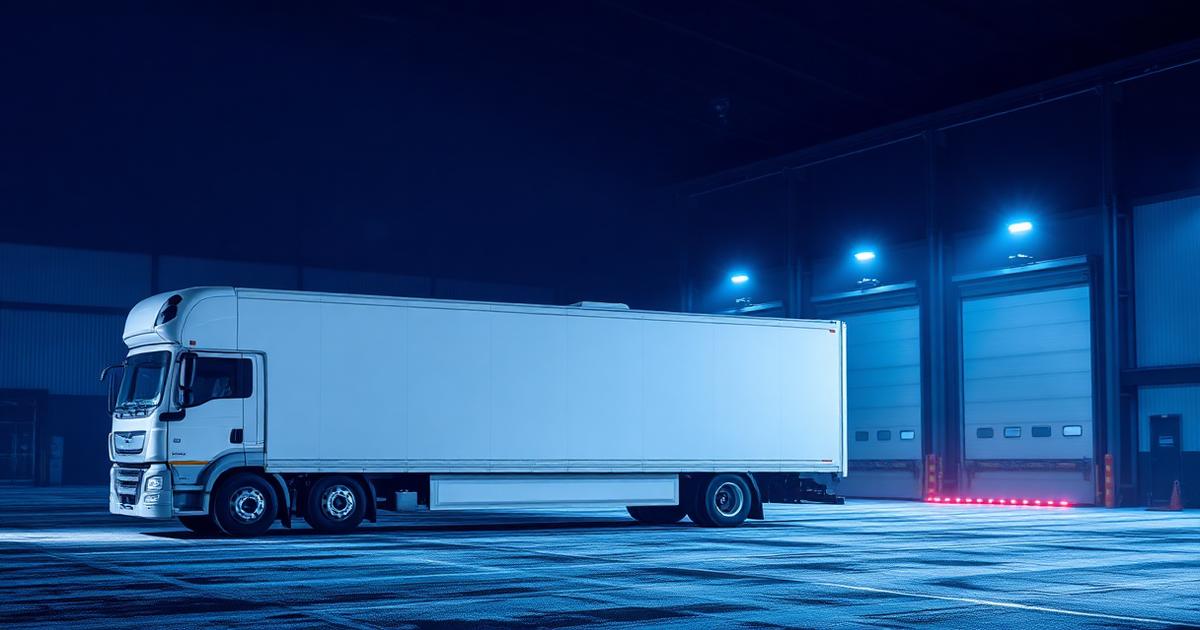Refrigerated reefer truck at a cold storage warehouse
