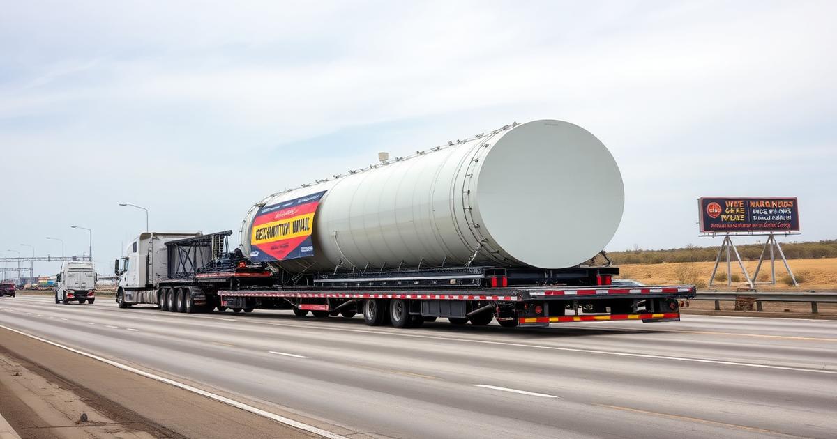 Oversized heavy haul transport with escort vehicles on a highway